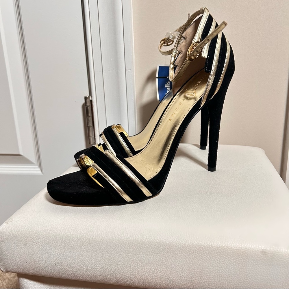 Black and gold heel sandals size 10